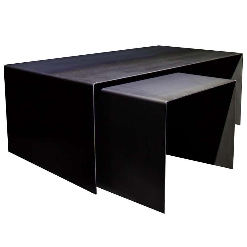 Tabula Rasa Coffee Table with 2 Nesting Tables in Raw Black Steel by MTHARU