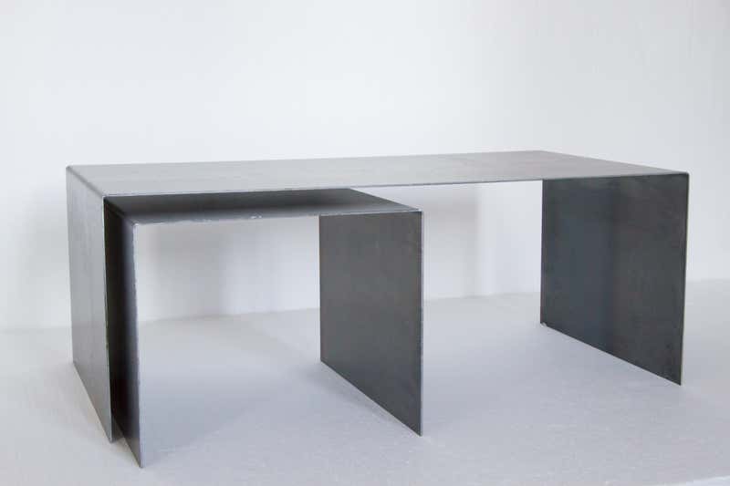 Tabula Rasa Coffee Table with 2 Nesting Tables in Raw Black Steel by MTHARU